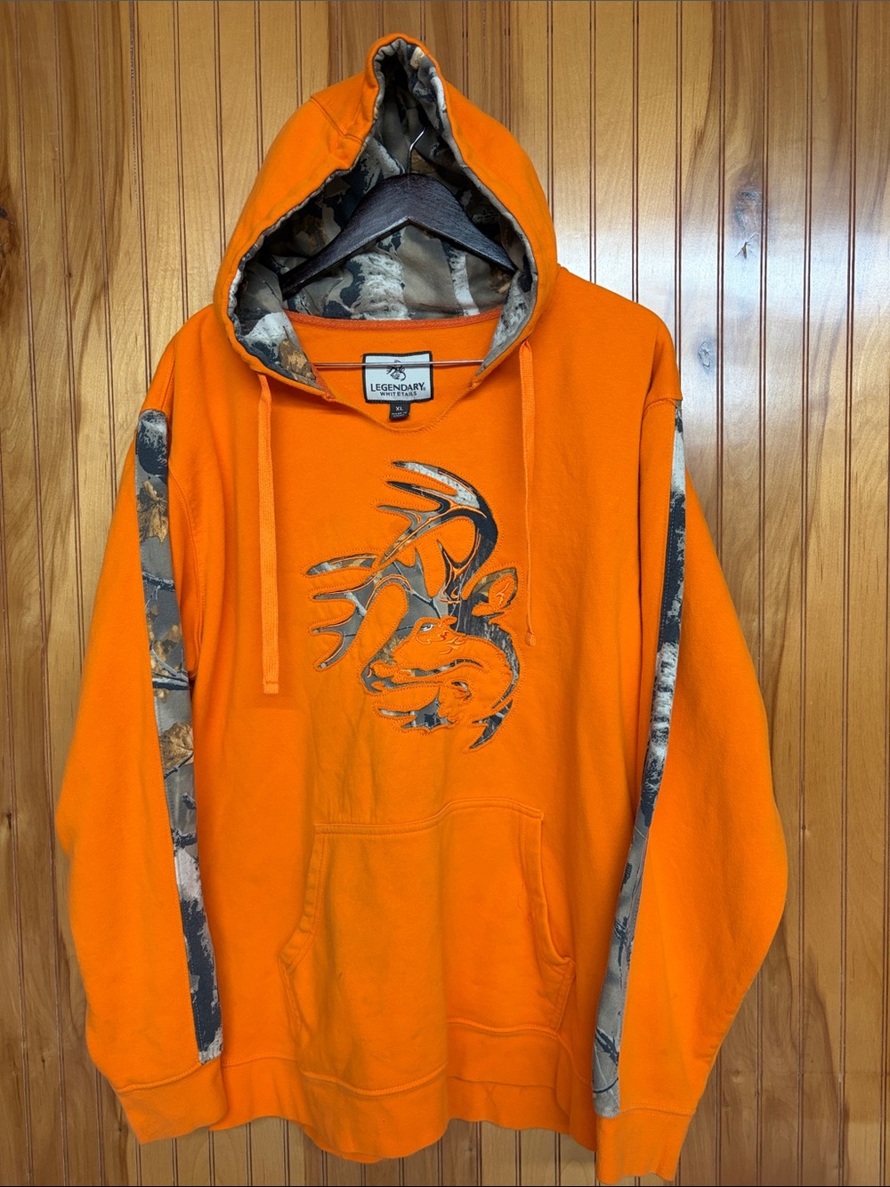 Legendary Whitetails Orange Hoodie Camo DeerCutout, Sleeves, Hood. Few Stains XL